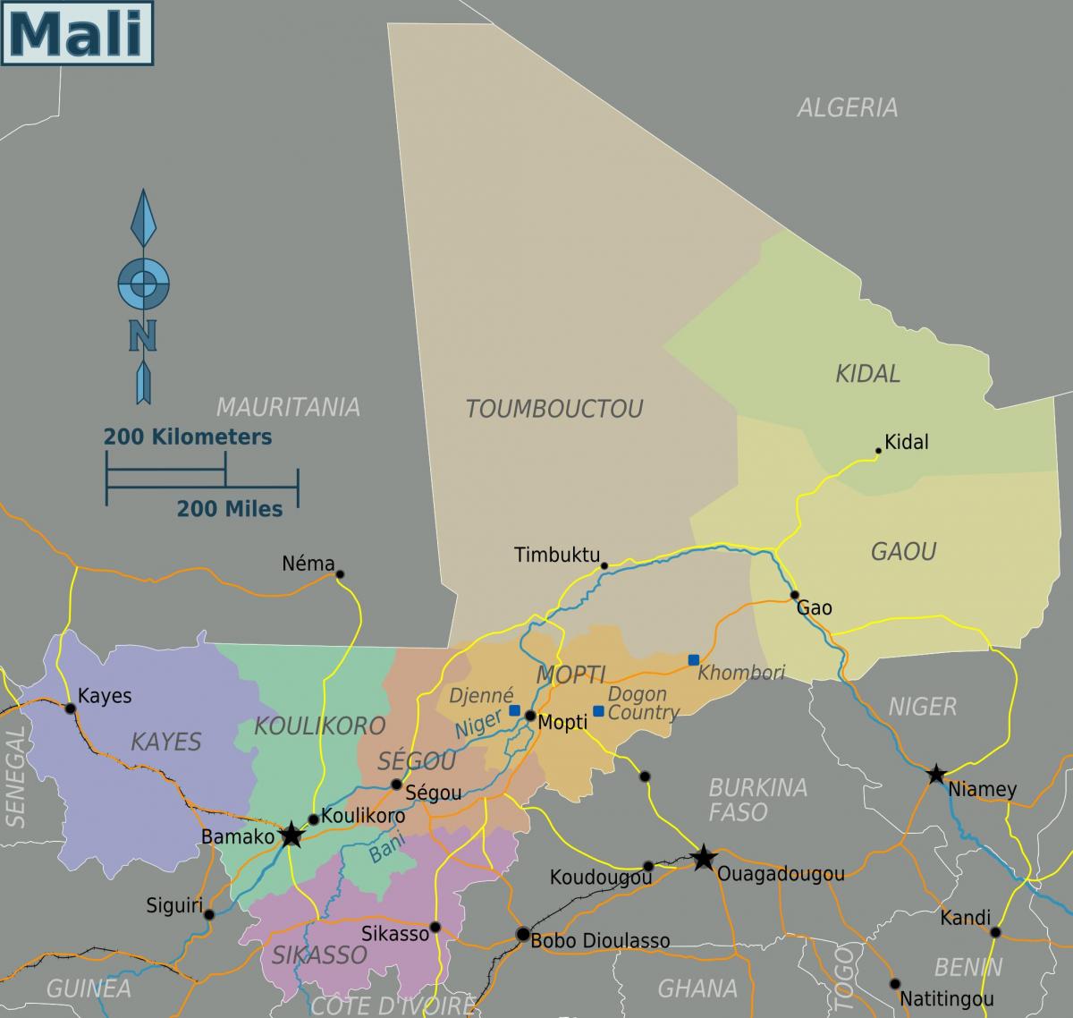 Carte géographique du Mali